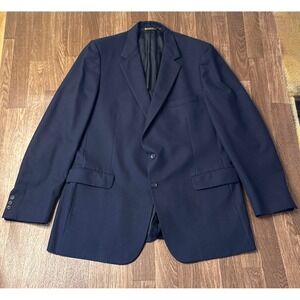 Kingsridge Pure Wool Navy Blue Herringbone Blazer Sport Coat Mens 44L